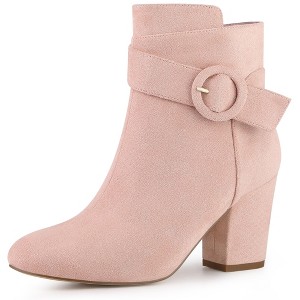 Perphy Women's Round Toe Side Zip Buckle Decor Chunky Heel Ankle Boots - 1 of 3