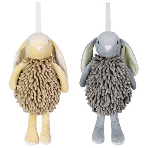 REGALWOVEN Cute Cartoon Rabbit Shape Fuzzy Ball Soft Absorbent Chenille Hand Towel 2 Pack 6" x 14" - 1 of 4