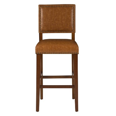 Caramel Luxe 30" Bar Stool with Walnut Wood Frame and Nailhead Trim