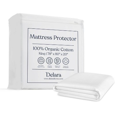 Delara Organic Cotton Waterproof Mattress Protector, GOTS Certified, Soft Cooling Noiseless Breathable Cover, Fits 20 Inch Deep Pocket