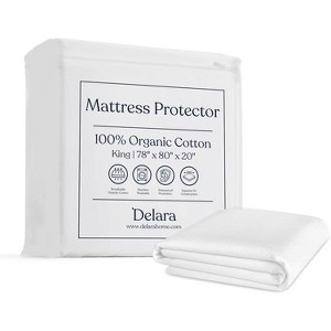 Delara Organic Cotton Waterproof Mattress Protector, GOTS Certified, Soft Cooling Noiseless Breathable Cover, Fits 20 Inch Deep Pocket - 1 of 4