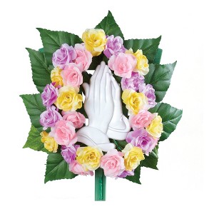 Collections Etc Colorful Artificial Rose Praying Hands Memorial Bush Stake - 1 of 2