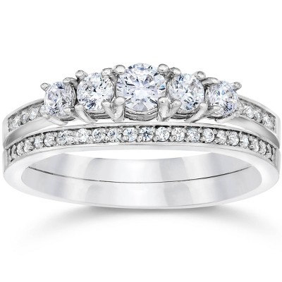 Pompeii3 1 ct Mens Diamond 5-Stone Wedding Ring Channel Set Classic Ring 10K White Gold - Size 8.5