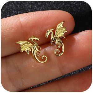 Stainless Steel Dragon Stud Earrings, Minimalist Cool Jewelry Gift for Women - 1 of 4