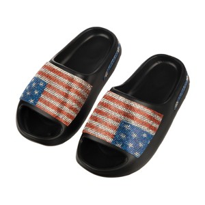 4th of July Rhinestone American Flag Women's Non-Slip Black Cloud Slides - 1 of 3