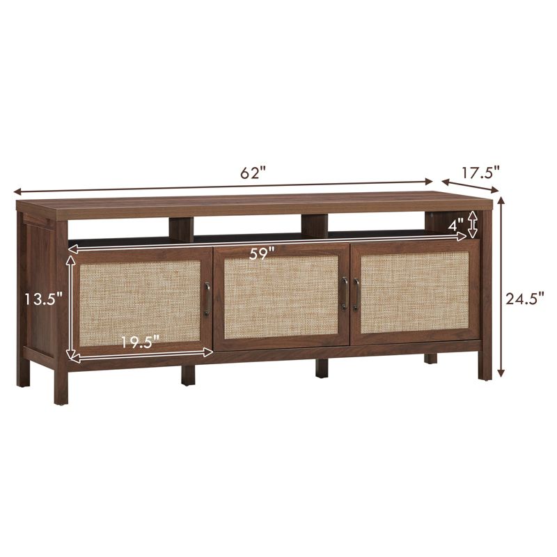 Tangkula Universal TV Stand Cabinet Television Media Console with 3 Rattan Doors Grey Oak Walnut, 5 of 6
