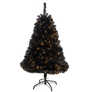 Nearly Natural 4-ft Black Artificial Christmas Tree with 170 Clear LED Lights - 1 of 4