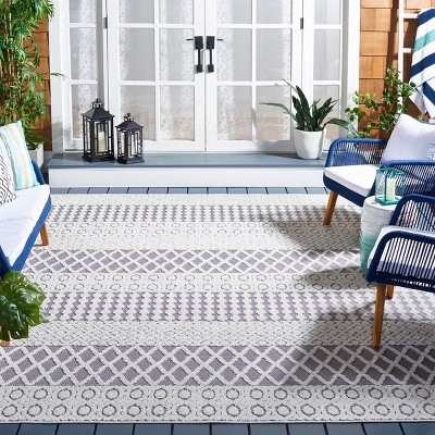 Ivory and Grey Geometric 9' x 12' Synthetic Indoor/Outdoor Rug
