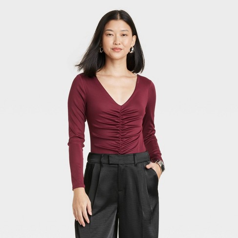 Women's Cozy Ribbed Bodysuit - Wild Fable™ Burgundy 4x : Target