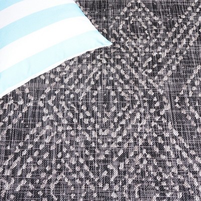 Black and Beige Rectangular Geometric Indoor/Outdoor Area Rug