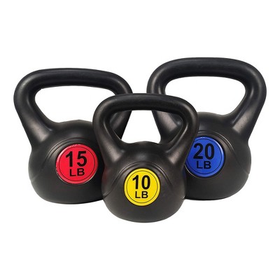 BalanceFrom Vinyl Ergonomic Wide Grip Kettlebell Exercise Workout Fitness Weights for Balance and Strength Training, Set of 3, 10, 15, and 20 Pounds