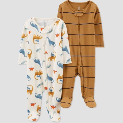 Image of Carter's Just One You® Baby Boys' 2pk Multi Dino Pajama - White/Brown 6M