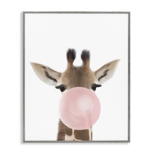 Stupell Industries Baby Giraffe with Pink Bubble Gum Safari Animal Framed Giclee Art - 1 of 4