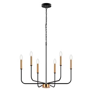 DORESshop 26 in. 6-Light Black and Gold Farmhouse Chandelier ¨C Adjustable Industrial Fixture for Dining Room, Bedroom and Foyer - 1 of 4