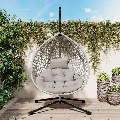 Versatile Hanging Egg Chair, Egg Chair For Outside With Cushion, Egg Chair Hanging With Sturdy Iron Base Support-Cuddlewood