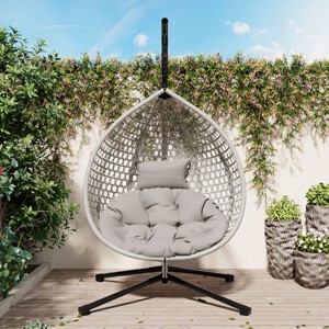 Versatile Hanging Egg Chair, Egg Chair For Outside With Cushion, Egg Chair Hanging With Sturdy Iron Base Support-Cuddlewood - 1 of 4