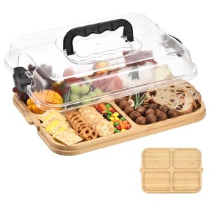 Unique Bargains Bamboo Portable Dual-function Charcuterie Board with Lid and Handle - 1 of 4