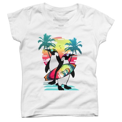 Girl's Design By Humans Penguin Summer Vacation By clingcling T-Shirt