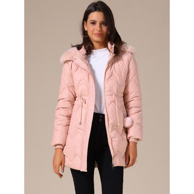 INSPIRE CHIC Women's Winter Thicken Puffer Faux Fur Removable Hood Warm Parka Jacket Medium Pink — фото 3