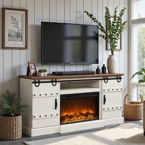 TV Stand with Fireplace for 75 80 Inch TV, 32" Tall Farmhouse Highboy Entertainment Center with Sliding Barn Doors for Living Room - 1 of 4