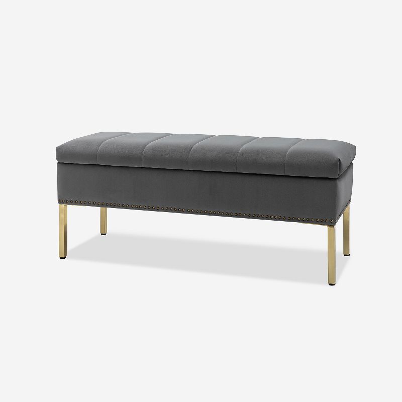 Eduard Tufted Upholstered Contemporary Velvet Flip-Top Storage Bench with Nailhead Trim |HULALA HOME, 1 of 10