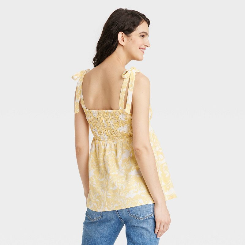 Tie Strap Linen Maternity Tank Top - Isabel Maternity by Ingrid & Isabel™ Yellow Floral, 2 of 4