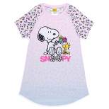 Girls' Peanuts Snoopy Woodstock Flowers Friends Nightgown Pajama Shirt Pink