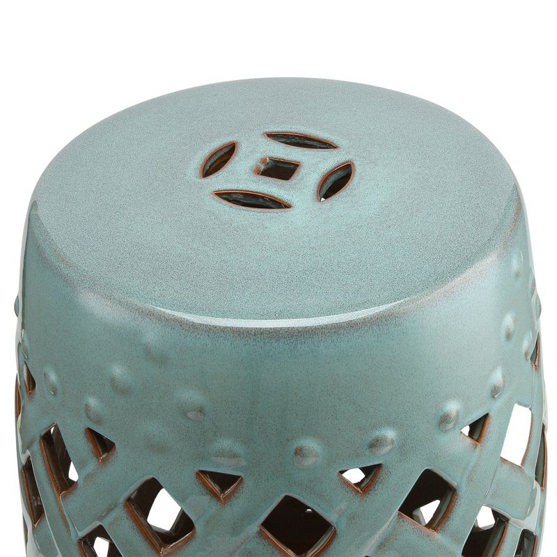 Outsunny 13" x 18" Ceramic Garden Stool with Woven Lattice Design & Glazed Strong Materials, 6 of 10