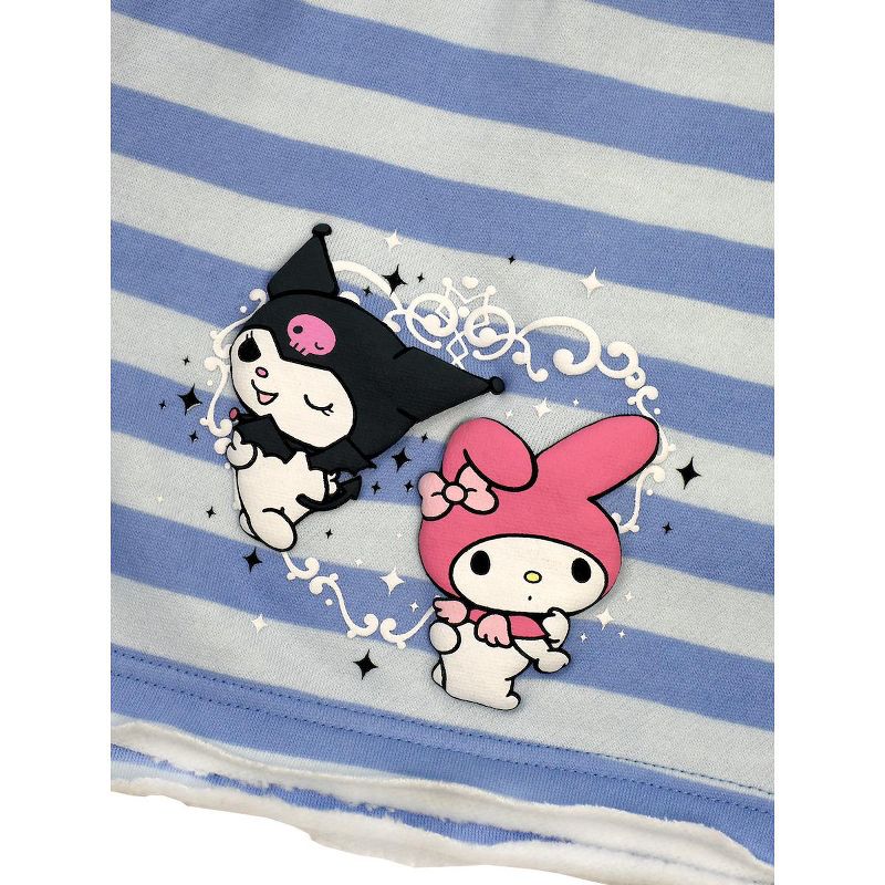 Kuromi & My Melody Characters In Heart Frame Blue And White StripedUnisex Adult Shorts, 3 of 4