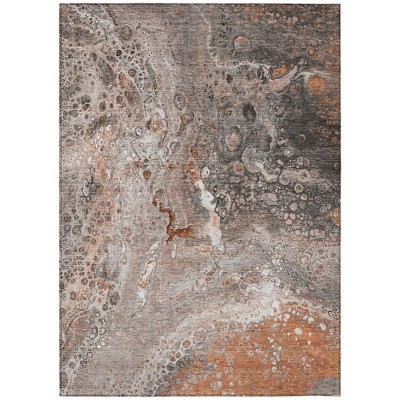 Terra Cotta Copper And Gray Abstract Washable Indoor Outdoor Area Rug