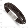 Chisel Stainless Steel Polished Multi Strand Brown PU Leather 8" Bracelet with .5" Extension - 4 of 4