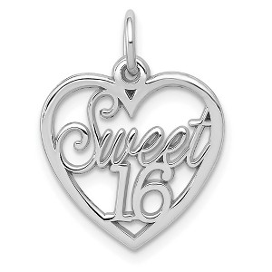 Black Bow Jewelry 14k White Gold Sweet 16 Heart Charm or Pendant, 16mm - 1 of 4
