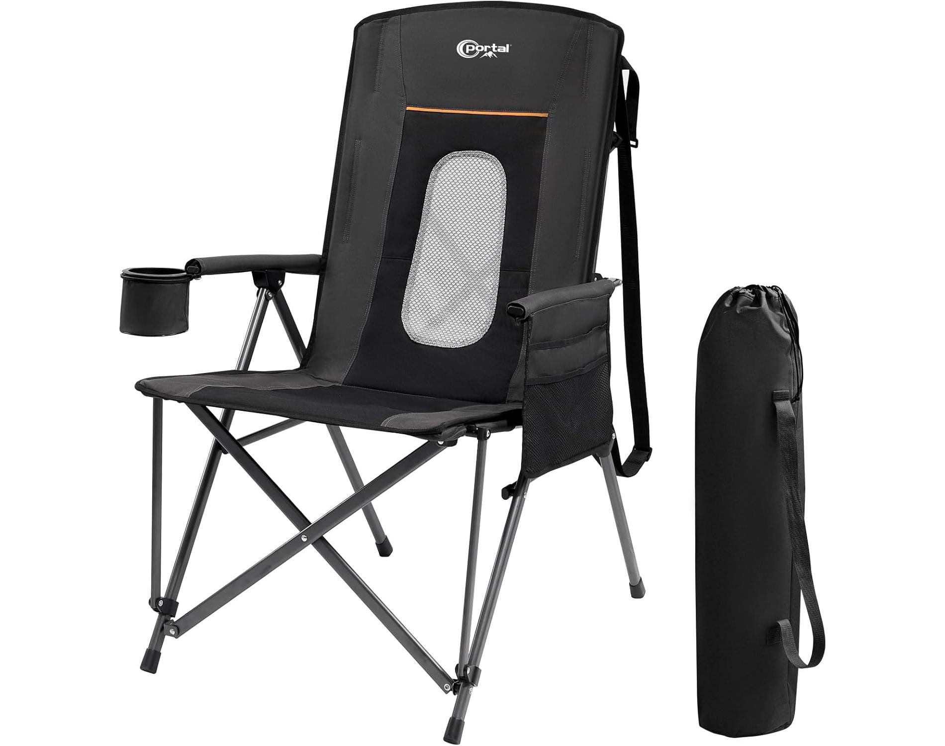 PORTAL Folding Camping Chair High Back for Adults, Portable Oversized Camp Chair for Outdoor, Supports 400 lbs, Black