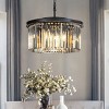 ALOADECOR 9-Lights Modern 20" Matte Black 2-Tier Round Fringe Crystal Chandelier - 3 of 4