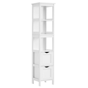 USIKEY 55.9" Storage Cabinet with 2 Drawers, Wooden Bathroom Floor Cabinet with 3 Open Shelves, for Living Room, Kitchen, Grey - 1 of 4