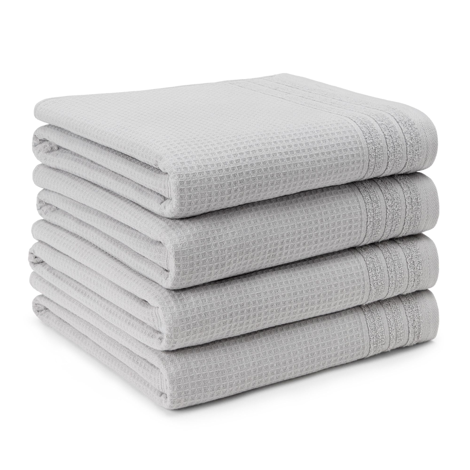 TOWN & COUNTRY BASICS 4-Piece Waffle Woven Terry Stripe Bath Towel Set, 30x56-Inch, 100% Cotton, Quick Dry, Gray