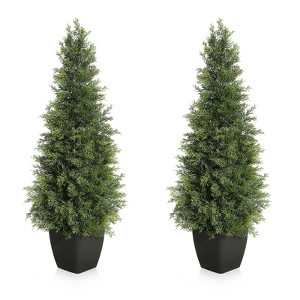 Artificial Cedar Topiary Tree for Outdoor,Potted Fake Cypress Plant with UV Resistant Leaves for Front Door Decor,Porch,Garden,Entryway, Set of 2 - 1 of 4
