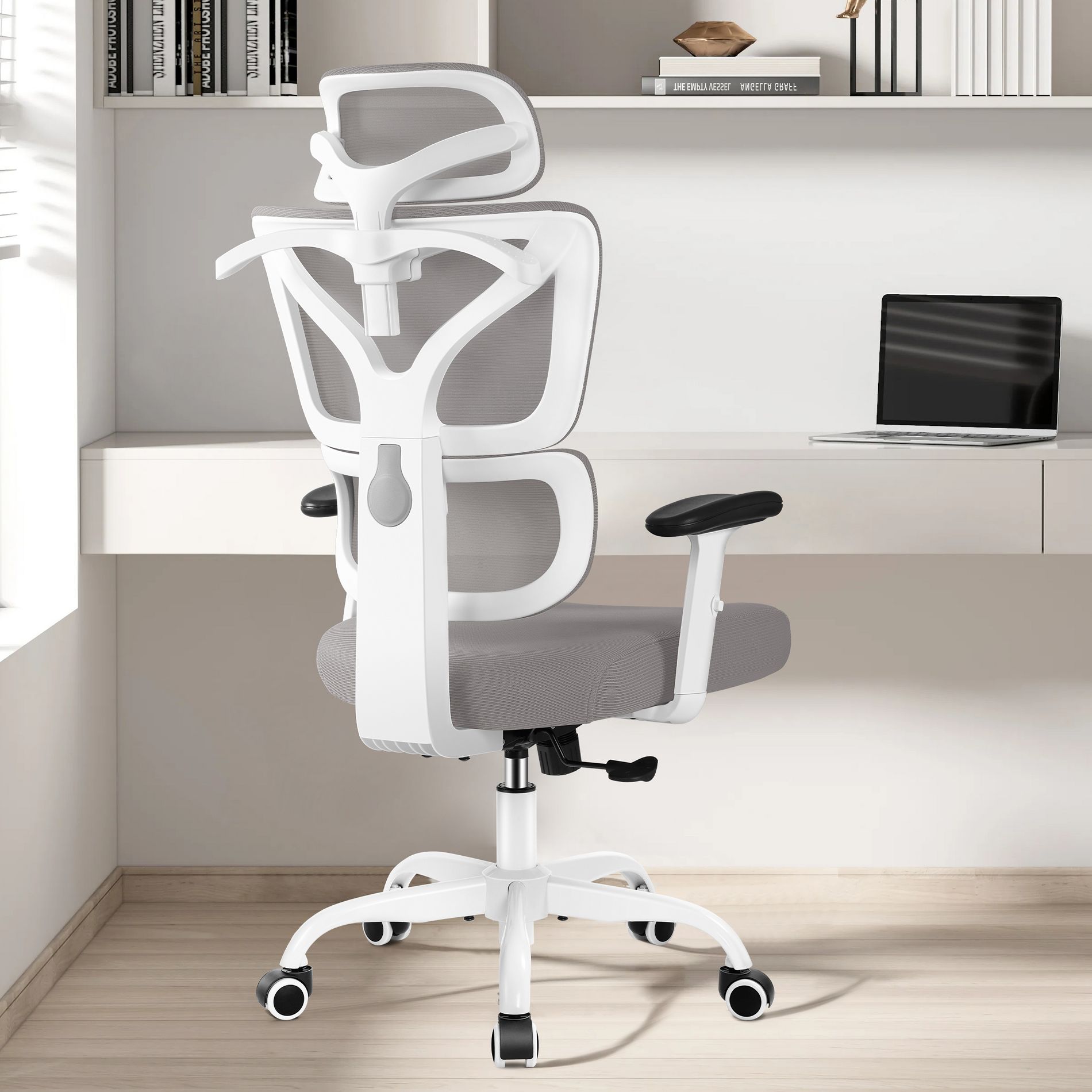 KERDOM Ergonomic High Back Executive Office Chair, Height Adjustable PU Leather Desk Chair, Gray