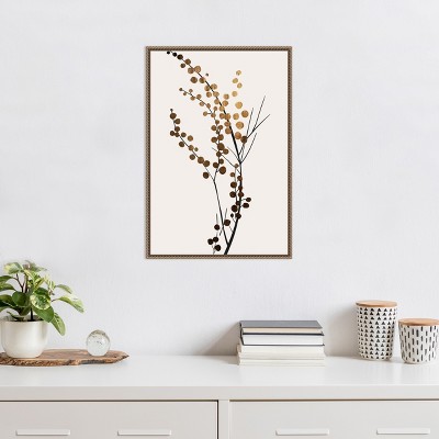 Golden Winter Florals Beaded Framed Canvas Wall Art 16 x 23