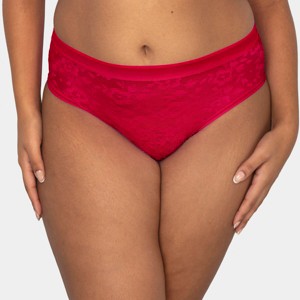 Curvy Couture Women's Plus Size No Show Lace High Cut Brief Panty Diva Red L - 1 of 4