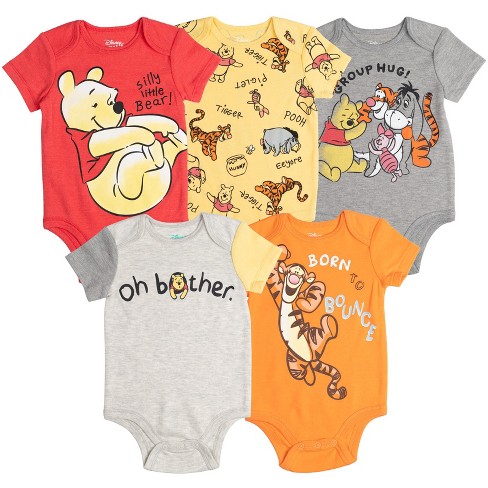Disney Fairies Winnie the Pooh Newborn Baby Boys 5 Pack Bodysuits Tigger  Eyeore Piglet Newborn