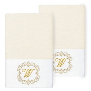 Linum Home Textiles 100% Turkish Cotton MONICA Gold Thread 2PC Embellished Hand Towel Set - 1 of 3