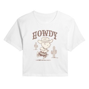Women's - Peanuts - Howdy Charlie Brown-Juniors Cropped Short Sleeve Graphic T-Shirt Cropped Graphic T-Shirt - 1 of 4