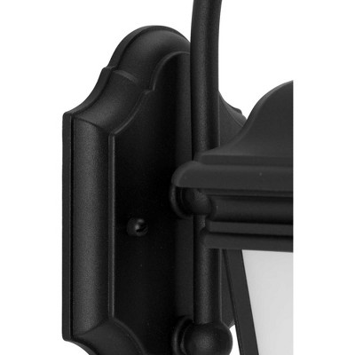 Black Aluminum Outdoor Wall Lantern with Etched White Glass Shade
