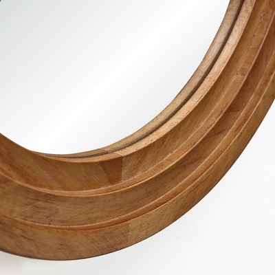 Brown Round Rubberwood 3-Piece Bathroom Vanity Mirror Set