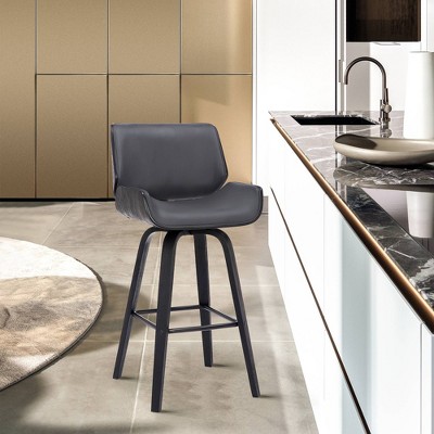 26" Gray Faux Leather Swivel Wood Counter Stool