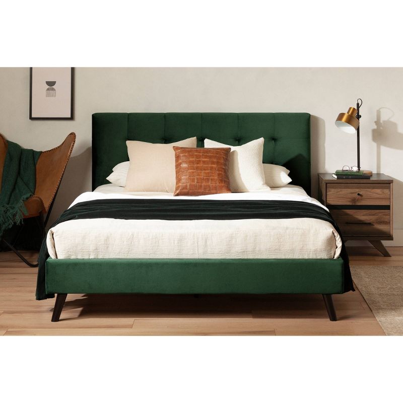 Queen Flam Upholstered Complete Platform Bed Dark Green - South Shore, 4 of 17