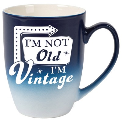 Elanze Designs I'M Not Old, I'M Vintage Two Toned Ombre Matte Navy Blue and White 12 ounce Ceramic Stoneware Coffee Cup Mug