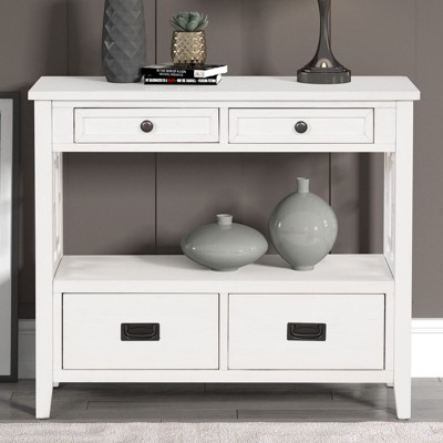 36 Inch Farmhouse Console Table, Farmhouse Entry Table with 4 Drawers, Solid Wood Sofa Table with Shelves