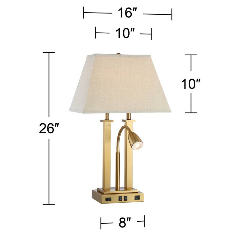 Possini Euro Design Deacon Modern Desk Table Lamp 26" High Brass with USB and AC Power Outlet in Base LED Reading Light Oatmeal Shade for Office Desk, 4 of 10